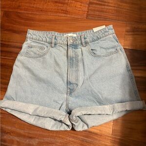 Zara High Waisted Denim Shorts Light Wash Cuffed Mom Shorts (1042)